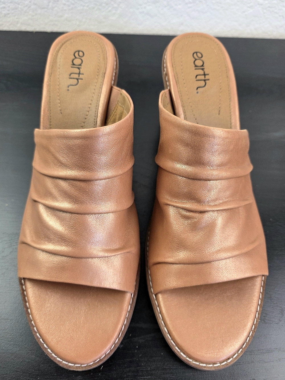 Earth Adara Slip On Dress Sandal, Ruched Mules With Stacked Block Heels - Picture 10 of 16